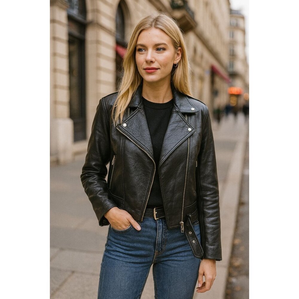 Old Navy The It Jacket Women L Black Faux Leather Moto Biker Jacket City Classic